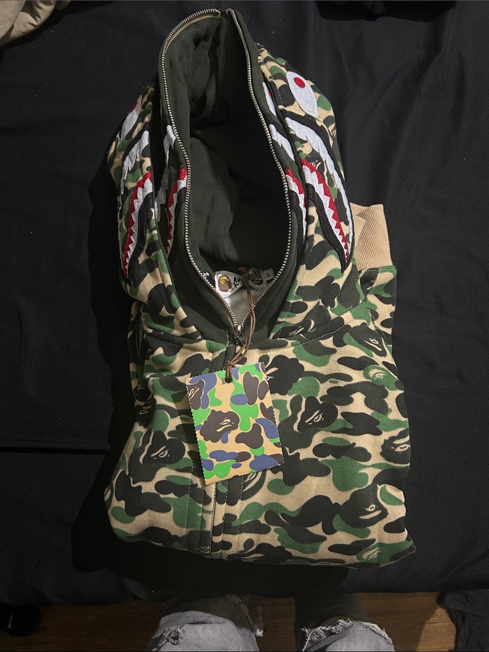 Green camo bape hoodie double hood full zip